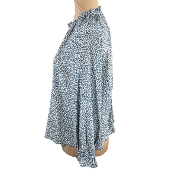Madewell Silk Poet Popover Top Bitsy Floral Blue Size XS Extra Small Long Sleeve - Picture 2 of 7